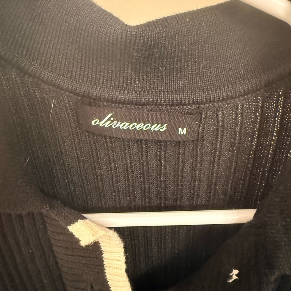 Black Ribbed Knit Collared Button Front Dress - Picture 3 of 5